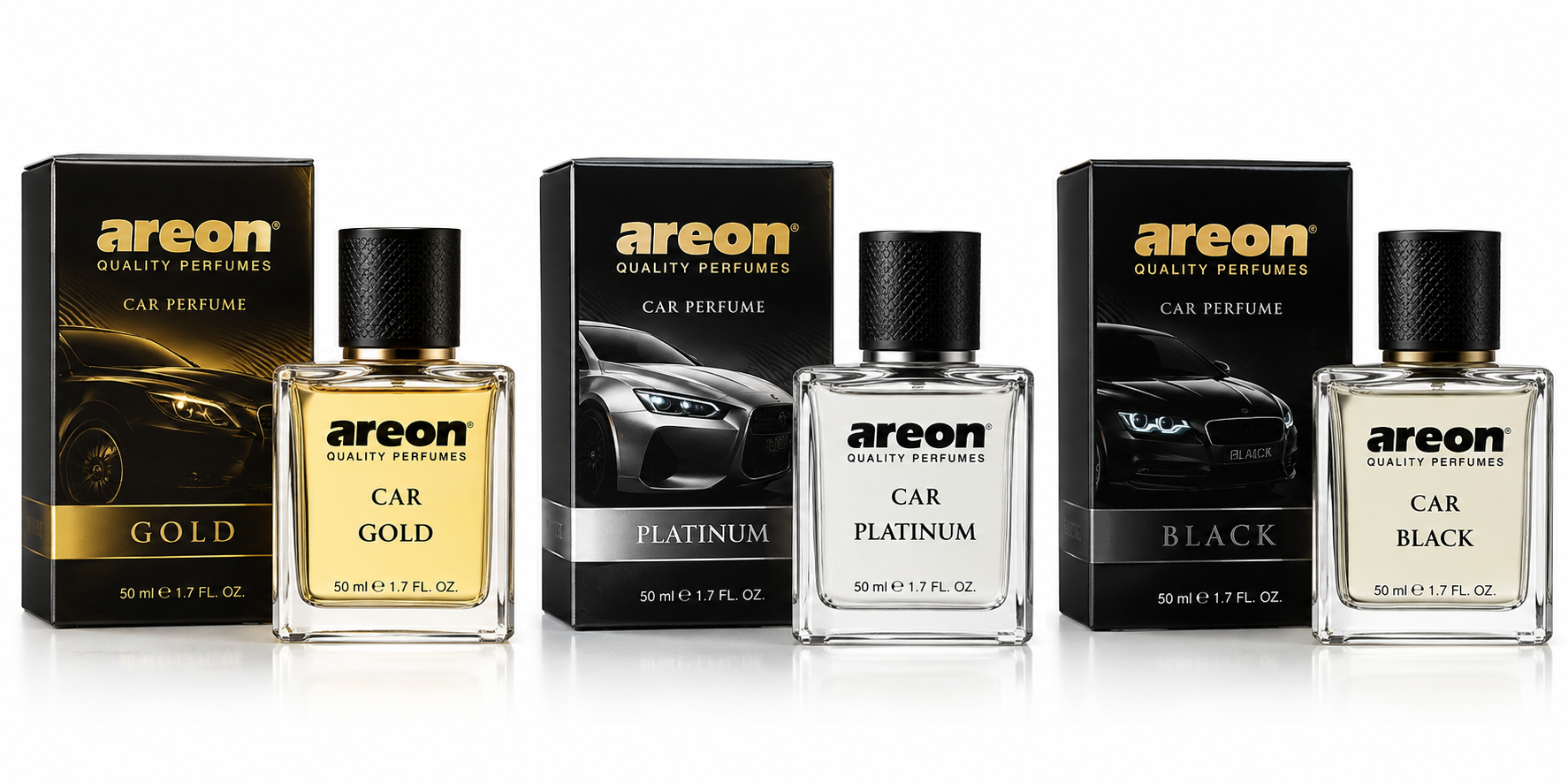 Linha Areon Car 50 ml: Gold, Platinum e Black